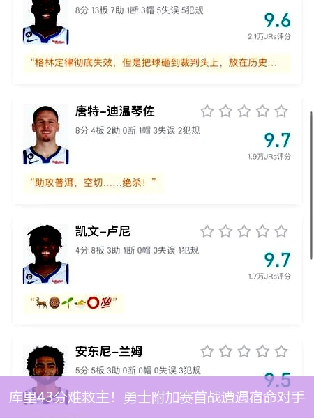 库里43分难救主!勇士附加赛首战遭遇宿命对手